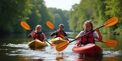 _group_of_young_Spanish_teens_kayaking_on_a_pictur _group_of_young_Spanish_teens_kayaking_on_a_pictur